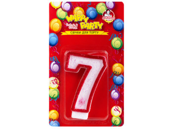 Свечка для торта Помічниця Happy Party Розовая глазурь цифра 7, 7,5 см