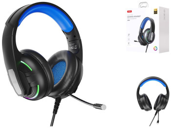 Ігрові навушники XO-GE-09 Static RGB Long мic Headworn USB+3.5 (with adapter cable) Колір Чорний
