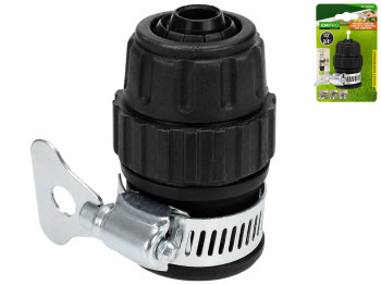 Адаптер для крана Emipro із хомутом пластиковий чорний, 1/2"-3/4"