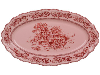 Тарілка Heritage Toile Collection, порцелянова, овальна, у вінтажному стилі, рожева, 36×21×3,5 см