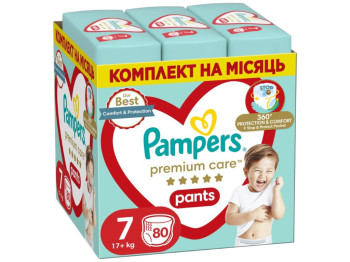 Підгузки-трусики Pampers Premium Care Pants, одноразові, розмір 7, 17кг+, 80шт/уп