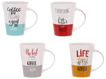 Кружка фарфоровая Coffeе, 350мл, 4 дизайна