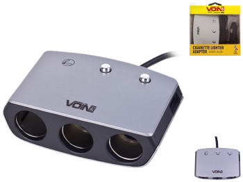 Розгалужувач (подовжувач) прикурювача VOIN, 3 виходи, 1 USB 2400 mA, 12/24V, SC-3005 дріт