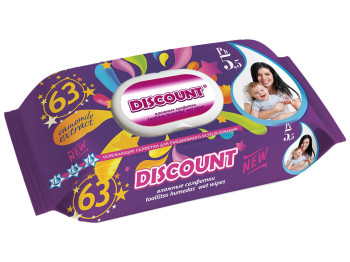 Влажные салфетки детские "Discount" "С экстрактом ромашки" 63шт с клапаном