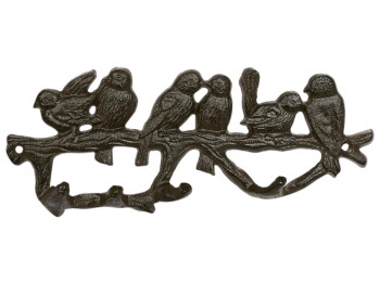 Вішалка Птахи, 4 гачки, чавун, 28×6×19см, колір коричневий