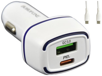 Автомобільний Зарядний Пристрій Borofone BZ14A PD20W+QC3.0 Type-C to Type-C 3A, Бiлий