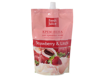 Крем-пена Fresh Juice дой-пак для принятия ванн с увлажняющим молочком "Strawberry & Litchi" 500мл