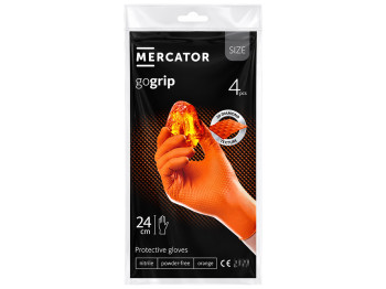Рукавички нітрилові Mercator GoGrip, текстуровані, без пудри, поморанчеві, розмір M, 4 шт