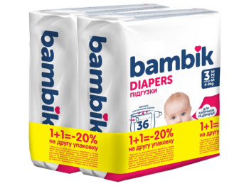 Підгузки дитячі Bambik Medium, одноразові, розмір 3 MIDI, 4-9кг, 72шт