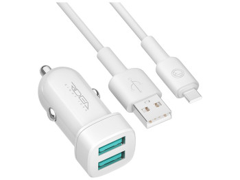 Автомобільний Зарядний Пристрій Ridea RCC-21212 Grand Type-C 2USB 2.4 A, Бiлий