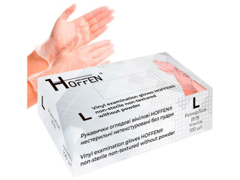 Рукавички вінілові L Hoffen 4.0г нестерильні нетекстуровані б/п, 100шт