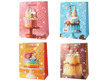 Пакет подарочный бумажный S Birthday cake 3D, 18х23х10см