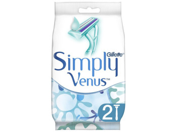 Станок для гоління Gillette Simply Venus 2, одноразовий, алое, 2 леза, пластик, колір блакитний, 2шт