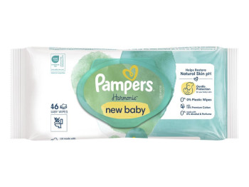 Серветки вологі дитячі Pampers Harmonie New Baby, без спирту, ароматизаторів та барвників, 46шт