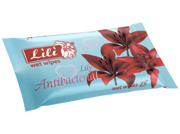 Вологі серветки "Lili" "З ароматом лілії" антібактеріальні 15 шт