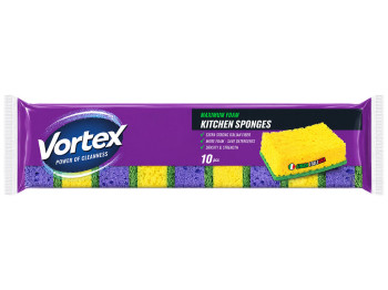 Губки кухонні Vortex, поролон, абразивна фібра, 5,9×3×8,8 см, 10 шт