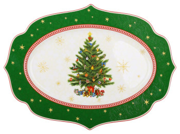 Тарілка сервірувальна Christmas Story, порцеляна, 35×25×2,5см, колір зелений
