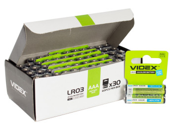 Батарейка алкалиновая Videx, 1.5V, AAA, LR03 (цена за упаковку 60шт, 30 листов по 2шт)