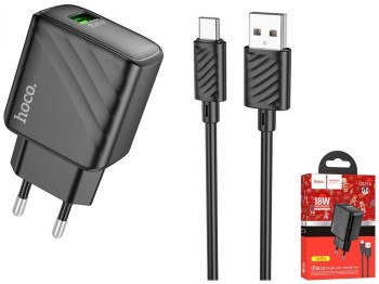 Мережевий Зарядний Пристрій Hoco CS21A 1USB QC 18W+USB to Type-C Колір Чорний