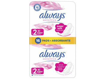 Прокладки Always Sensitive Super Plus, ультратонкі, без аромату, з крильцями, 5 капель, 16шт