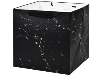 Пакет подарунковий паперовий Strong XS з ручками, чорний мармур, 15×15×15 см
