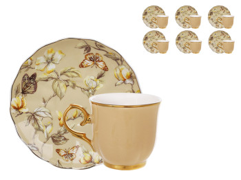 Набір порцеляновий кавовий Beige Magnolia з чашками та блюдцями, 90 мл, (ціна за набір 12 предметів)
