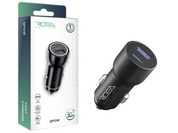 Авто зарядний пристрій Ridea RCC-30110 QPow, 1USB+1USB-C, PD/QC, 30W, ABS+PC+алюміній, колір чорний