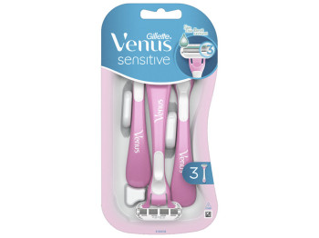 Станок для гоління Gillette Venus Sensitive, жіночий, одноразовий, пластик, сталь, 3 леза, 3шт