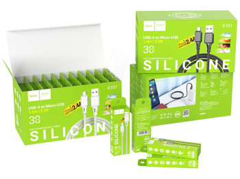 Кабель USB Hoco X101 Assistant Silicone Micro 2.4A 30шт. Колір Чорний