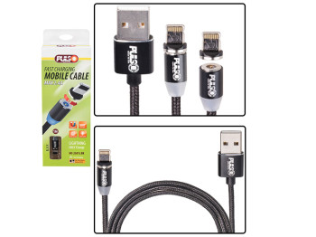 Кабель магнітний PULSO USB - Lightning 2,4А, 1m, black (тільки зарядка)
