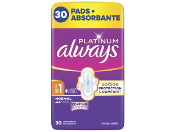 Прокладки гігієнічні Always Platinum Normal, з крильцями, 3 краплі, розмір 1, 30шт