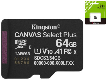 Карта пам'яті Kingston Canvas Select Plus Gen3 microSDXC (UHS-1), 64GB, 10 Class