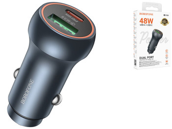 Автомобільний Зарядний Пристрій Borofone BZ32B 1USB/1USB-C QC/PD48W Колір Сiрий