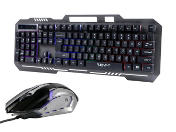 Клавиатура и мышь TWolf TF600, проводные, USB, мембранные, подсветка, DPI до 2400, ENG/UKR, черный