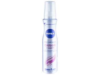 Мус для волосся Nivea "Сяйво і турбота" діамант. блиск і фіксація 24г, термозахист та догляд 150мл