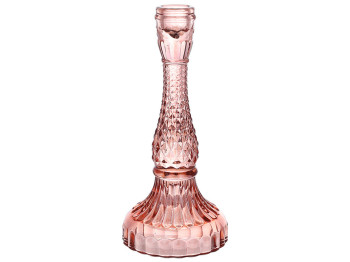 Свічник скляний Crystal (для тонкої свічки), 11х22см, колір - ніжно-рожевий