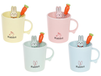 Чашка Rabbit, с ложкой, 380мл, 4 дизайна (цена за 1шт)