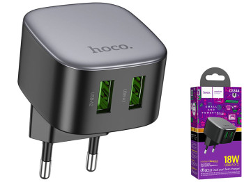 Мережевий зарядний пристрій Hoco CS34A 2USB QC 18W, Колір Чорний