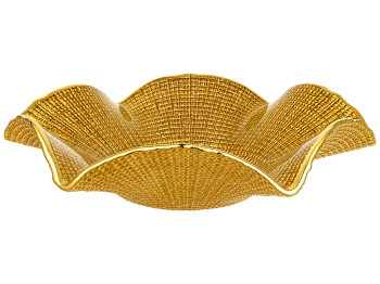 Фруктовниця скляна Gold, фактурна, хвилястий край, золотиста, 27,5×7 см