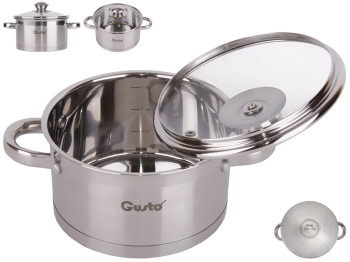 Каструля з кришкою GUSTO PLANO капсульне дно, нержавіюча сталь 1,7л D16см GT-1105-16