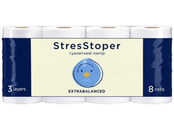 Туалетний папір Кохавинська папірня StresStoper, білий, без запаху, 25 м, 8 рулонів