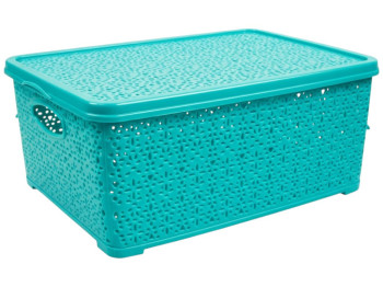 Кошик Basket Мереживо, з кришкою, пластик, 7л, 28×19×12,5см, колір бірюзовий