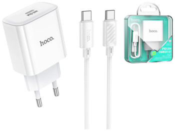 Мережевий зарядний пристрій Hoco C76A Pro 1Type-C PD/QC 30W+Type-C to Type-C, Колір Бiлий