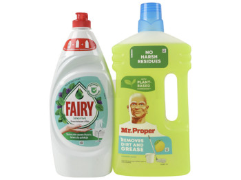 Набір засобів Fairy Sensitive, Mr. Proper, 900мл, 1л (ціна за набір 2шт)