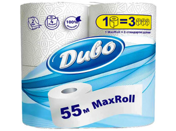 Бумага туалетная Диво MaxRoll 55м, двухслойная, белая целлюлоза, с тиснением (цена за уп. 4 рулонов)