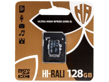 Карта Пам'яті Hi-Rali MicroSDXC 128gb UHS-3 10 Class & Adapter Чорний