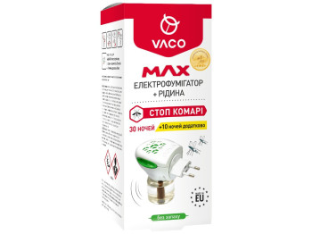 Електрофумігатор Vaco Max, з рідиною від комарів, 30 ночей + 10 ночей у подарунок, 30мол