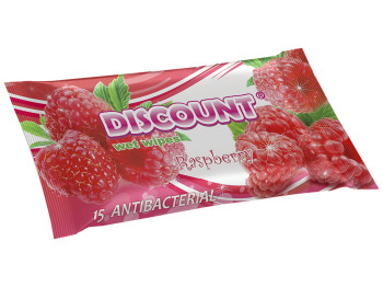 Влажные салфетки "Discount" "С ароматом малины" антибактериальные 15 шт