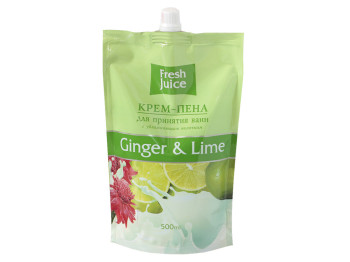Крем-пена Fresh Juice дой-пак для принятия ванн с увлажняющим молочком "Ginger & Lime" 500мл