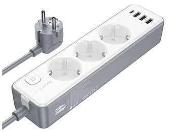 Мережевий подовжувач Borofone BAC9 PD20W, 3 USB, 1 Type-C, кабель 2 метри, колір білий